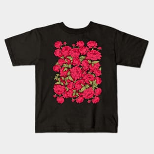 Red Peonies with Gold Leaves Kids T-Shirt